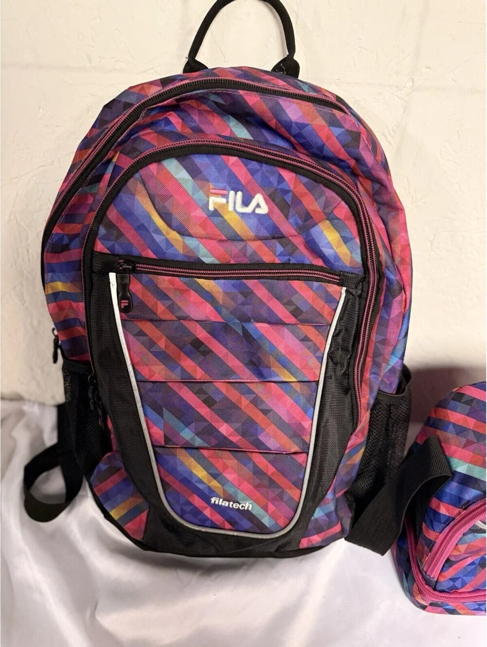 Filatech Multicolor Geometric Backpack with Insulated Lunch Bag Set